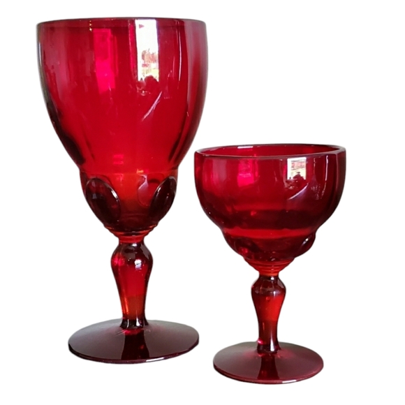 Vintage New Martinsville Moondrops Ruby Goblet Wine Glass UV Glow Valentines MCM - Picture 12 of 12